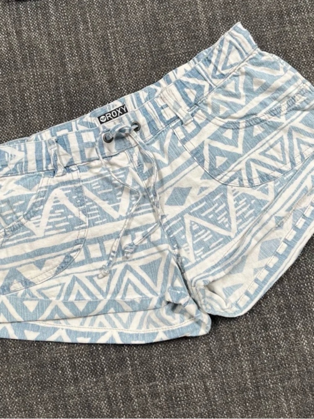 Roxy Light Blue, White Print Beach Shorts